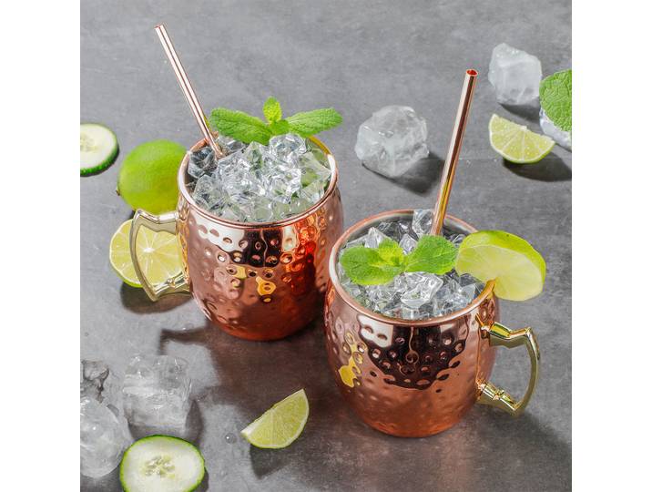 Klassische Moscow Mule Becher, 2 Stück inklusive Trinkhalme, 500ml