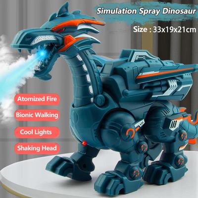Discount Dollar Deals Fire Mechanical Dinosaur Water Spray Toy With Cool Light Electric Function Entertainment Puzzle For Boys spray Cyan blue
