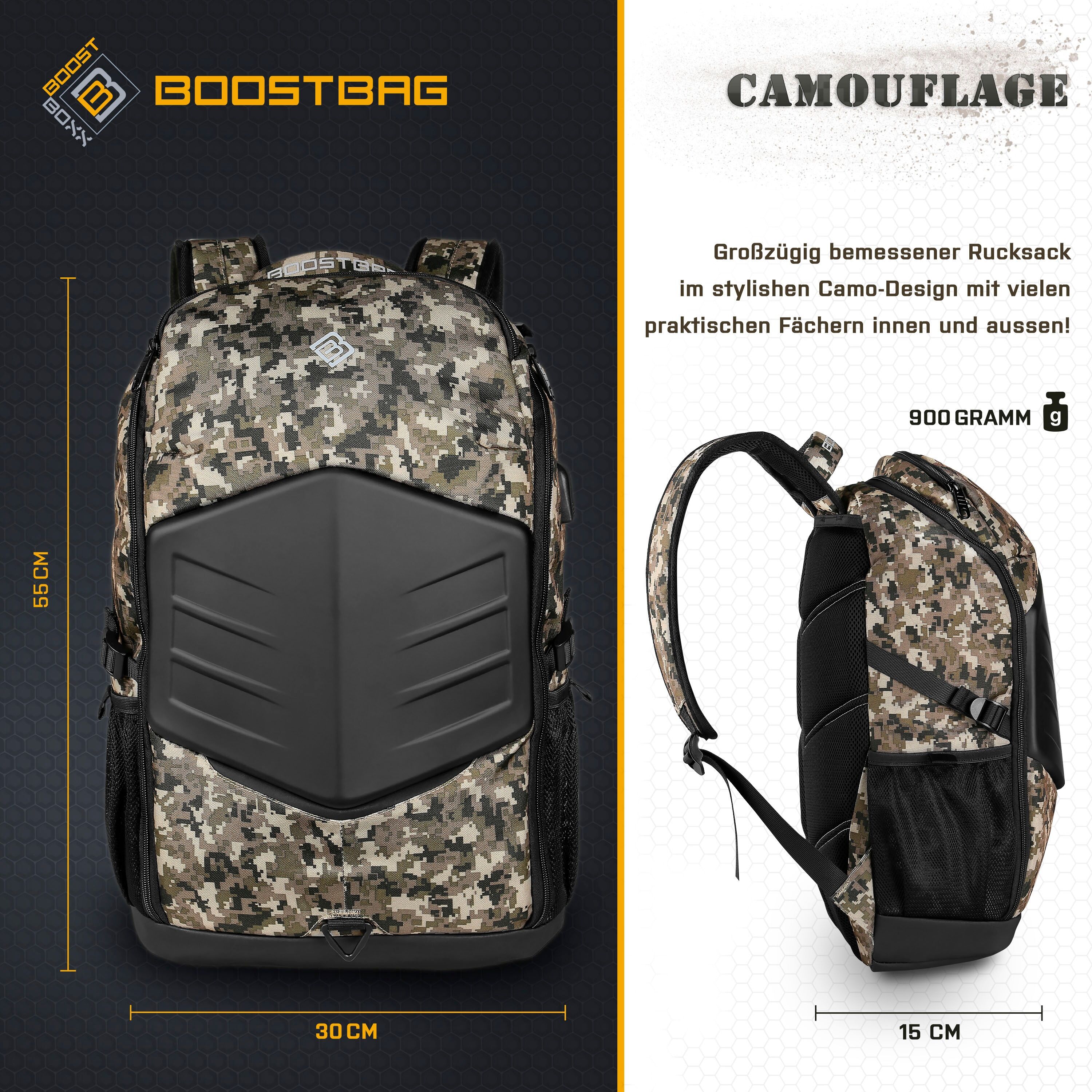 BOOSTBOXX Laptoprucksack "Boostbag Camouflage", grün (army), Rucksäcke, Laptoprucksack