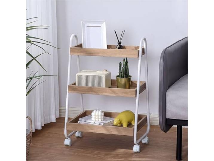 Regal, 3-stöckiger Aufbewahrungswagen Büro Bad Wohnzimmer Küche(/White)