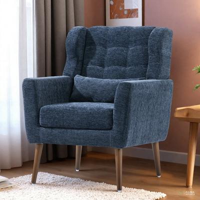 "28.34"" Chenille Mid-Century Modern Lounge Armchair with Ergonomic Design and Tapered Wood Legs and Waist Pillow"