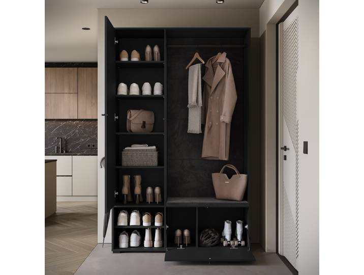 Garde-robe compacte B 117 x 190 x 33cm Noir/Noir