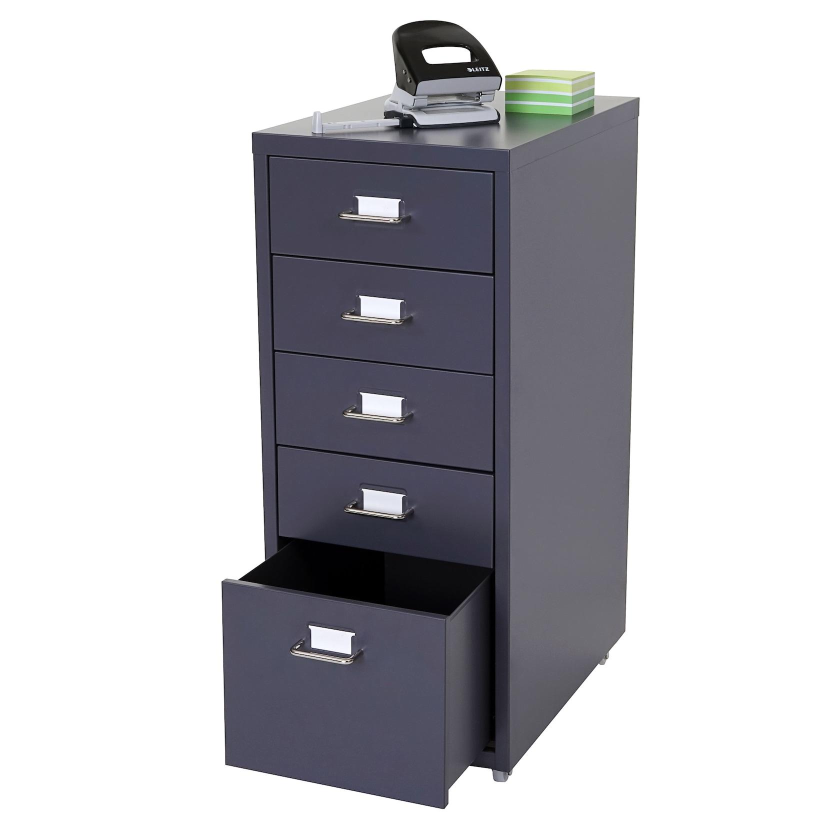 Rollcontainer Preston T851, Schubladenschrank Stahlschrank, 69x28x41cm 5 Schubladen ~ dunkelgrau