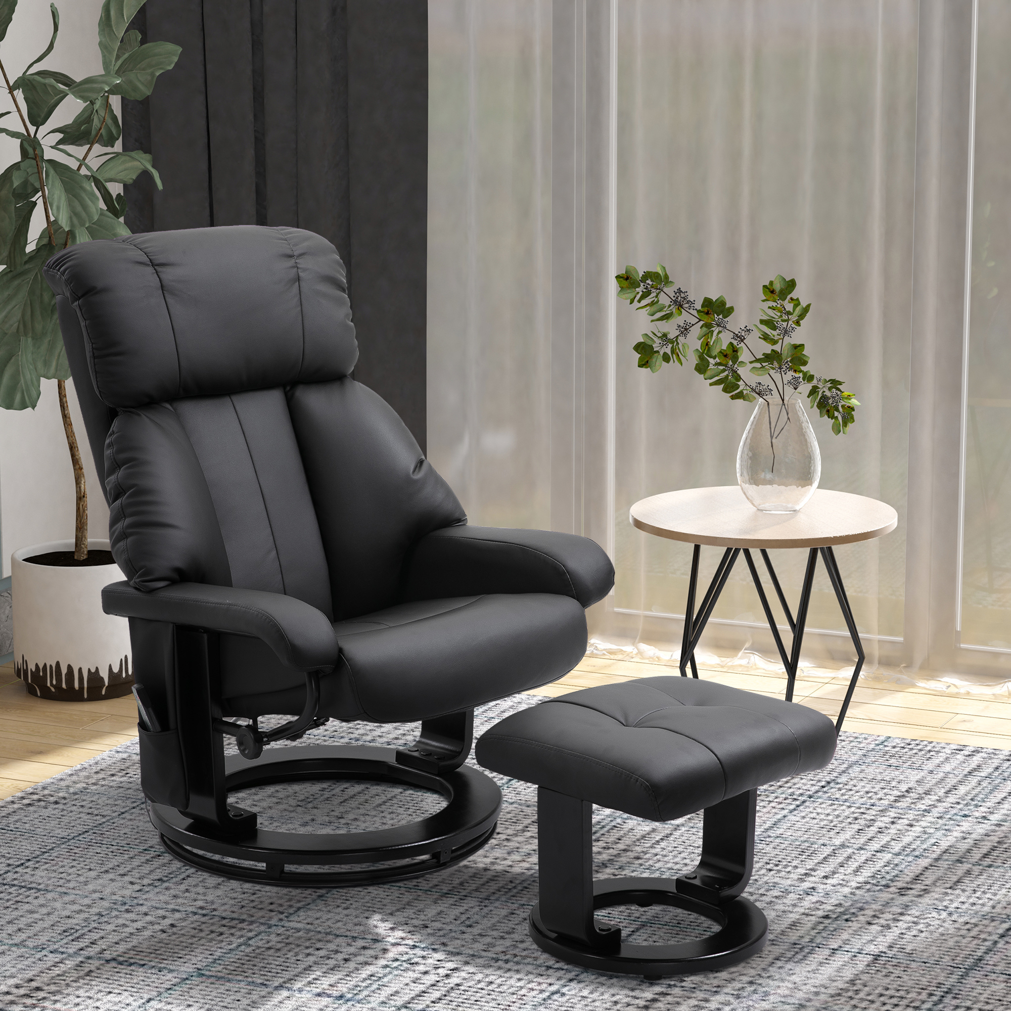 Homcom Poltrona Massaggiante con Pouf Poggiapiedi e Telecomando, Reclinabile, Poltrona Relax Imbottita in Similpelle, Nero Aosom