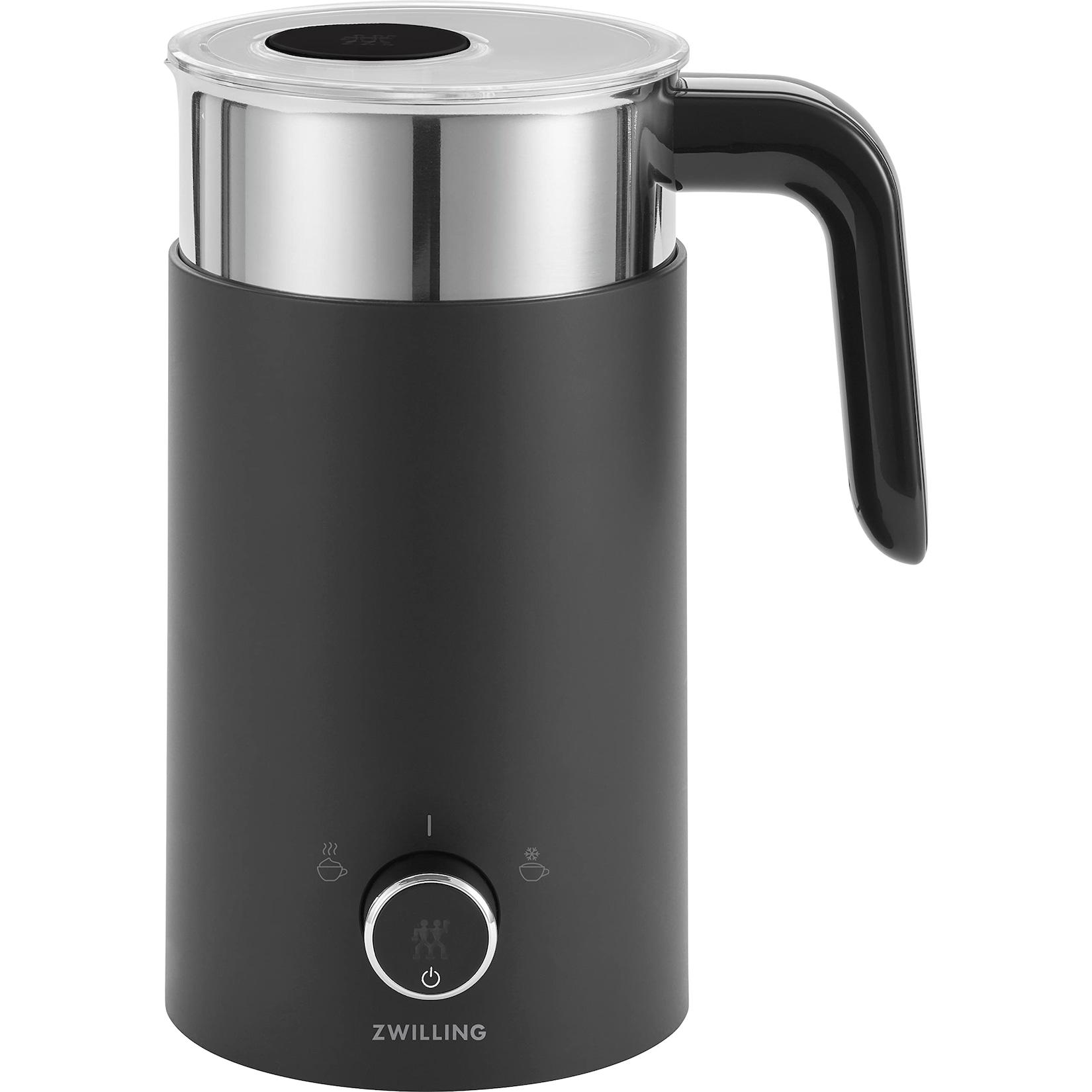 ZWILLING 1010479 Enfinigy Milchaufschäumer (0,4 Liter, 600 Watt, Kunststoff/Edelstahl, Schwarz, geeignet für pflanzliche Milch-Alternativen, 2 Aufsätze, heiße und kalte Getränke)