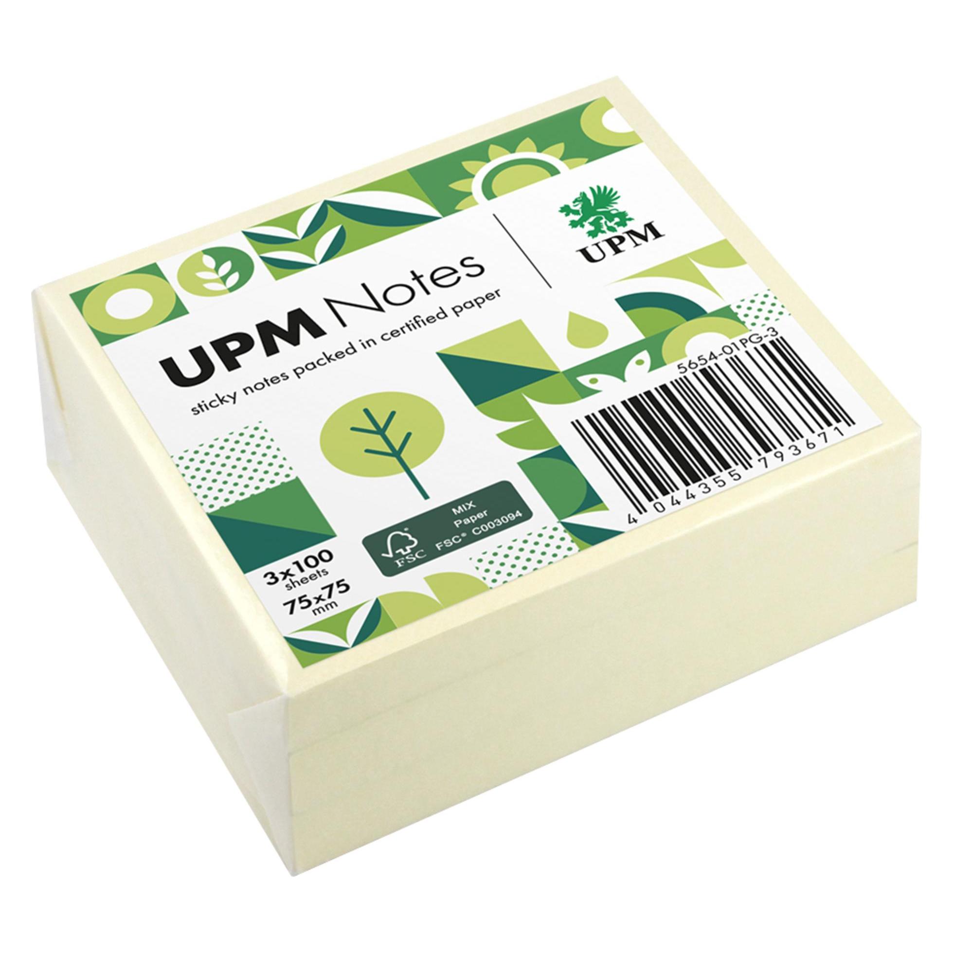 Magni UPM Notes Haftnotizen gelb 75x75mm 3x 100 Blatt (75 x 75 mm) (5654-01PG-3)