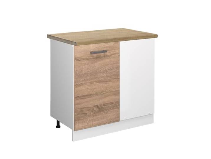 Vicco Eckunterschrank R-Line, Sonoma, 86 cm Verbindet zwei Küchenseiten · Arbeitsplatte Eiche · Höhenverst. Füße · 1 Tür · Großer Innenraum