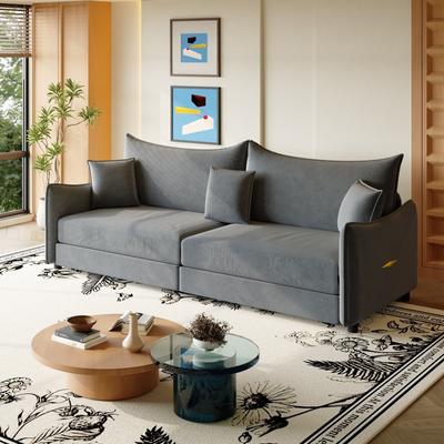 Loedds 81.9-Inch Velvet King Pull-Out Sofa Bed with Metal Arm Trim and 3 Pillows