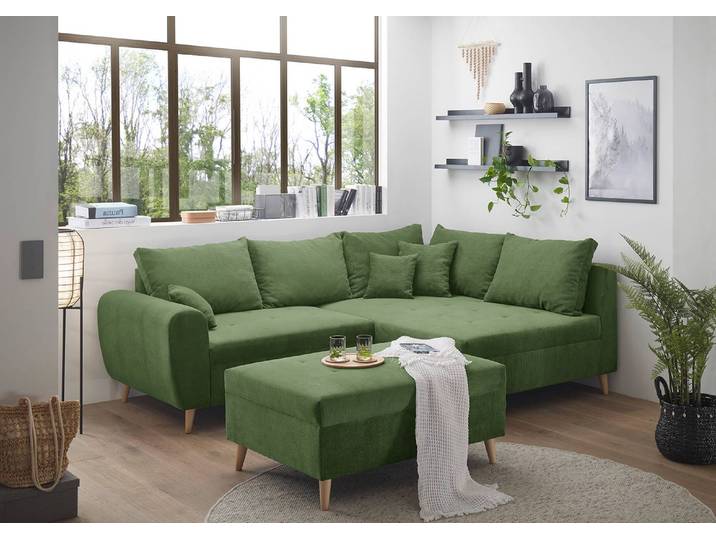 Ecksofa Capstone Grün Cordstoff Fjella 249 x 94 x 175cm Ottomane davorstehend rechts ohne Hocker Skandi