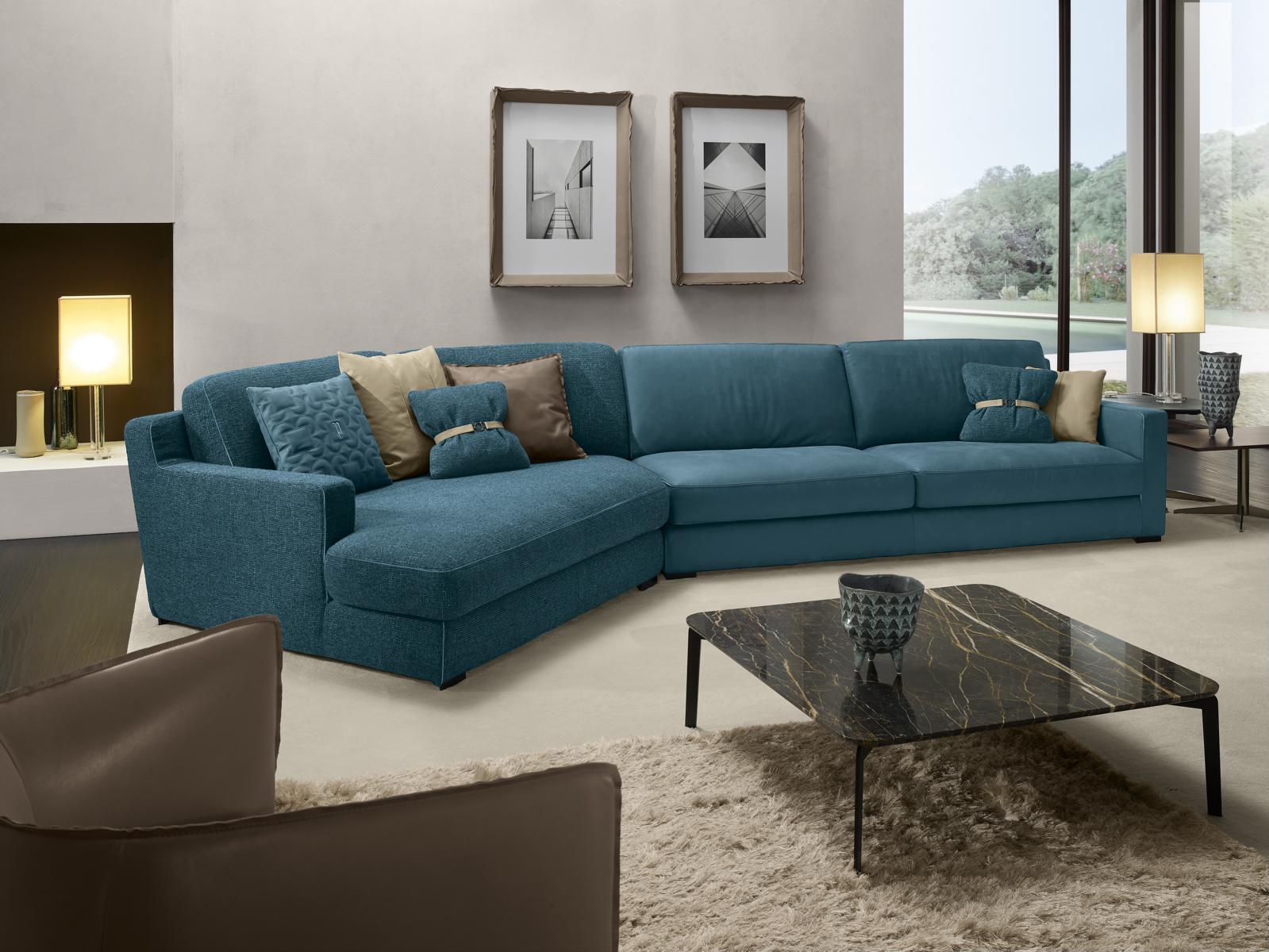 Design Sofa L-Form Polster Couch Wohnzimmer Möbel Ecksofa Textil Blau