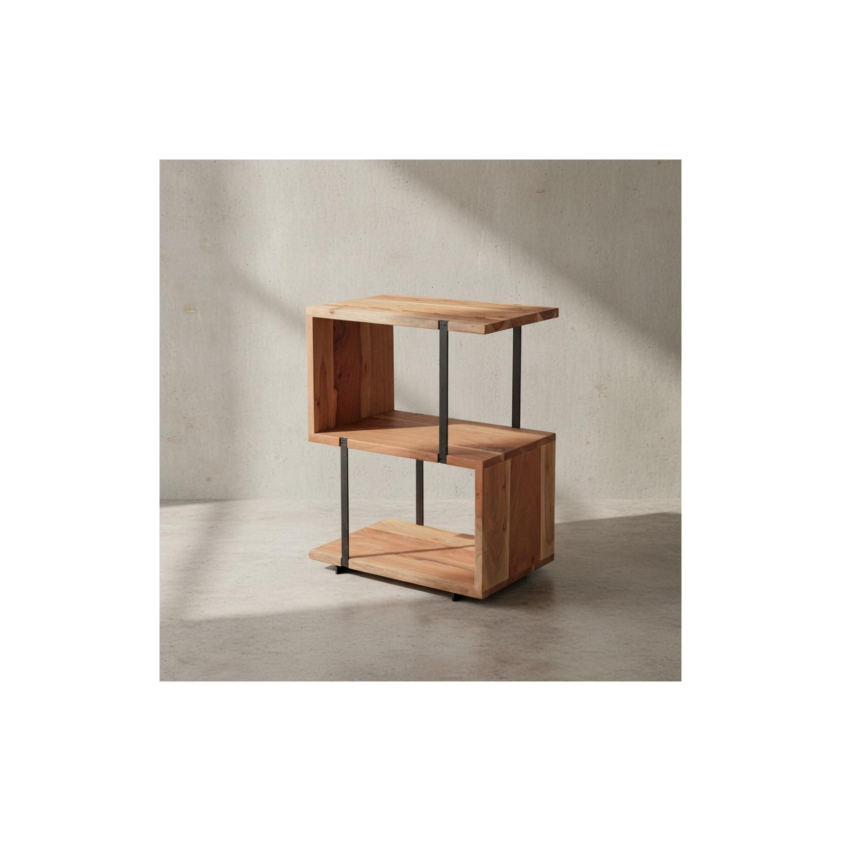 KADIMA DESIGN Hölzerner Beistelltisch in S-Form, Massivholz & Edelstahl, Modernes & Elegantes Design