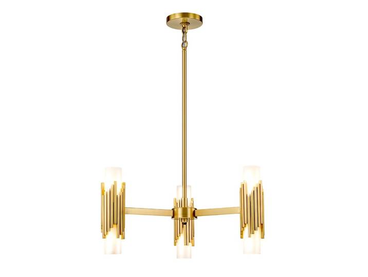 Lustre 6 Lumières Acier, Globe en Verre Opalin