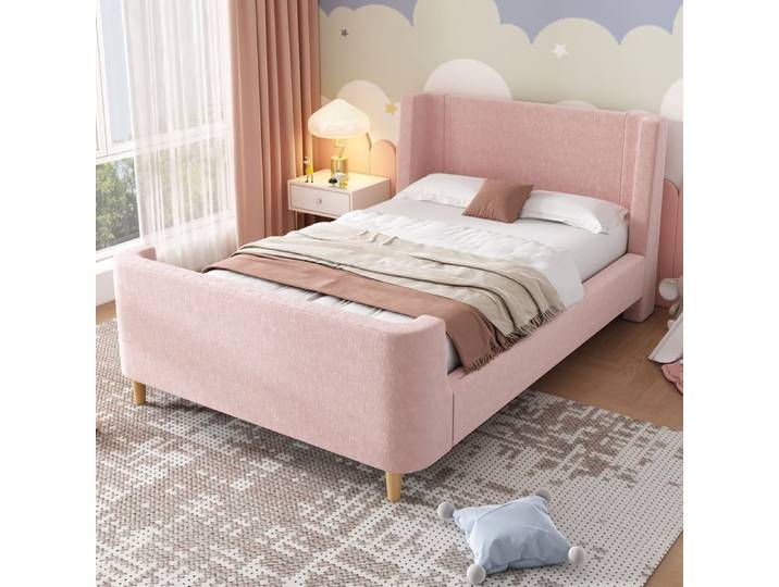 DRIPEX Lit simple Rose en velours 90x200cm avec motif cosmique Lit enfant rembourré avec Tête de lit