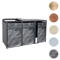 3er Mülltonnenverkleidung HWC-J82, Mülltonnenbox, erweiterbar, Metall 80kg, anthrazit ~ Marmor-Optik dunkel