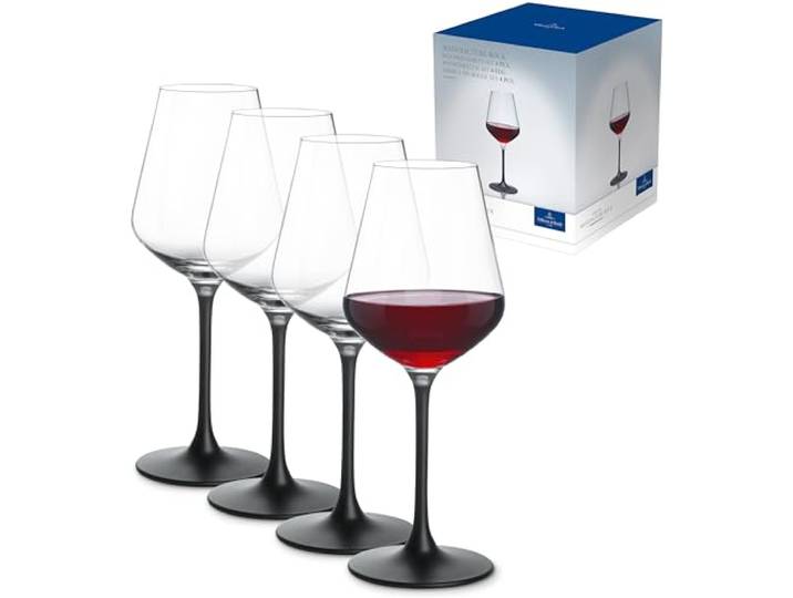 Villeroy & Boch - Manufacture Rock Rotweinglas Set 4 teilig 380 ml Weingläser Schwarz, Gläser Wein Schwarz, Rotwein Gläser Schwarz Matt, Weinglasset, Außergewöhnliche Gläser, Kristallglas