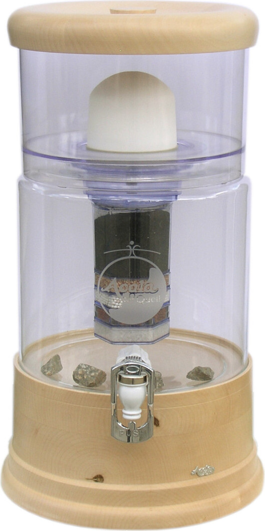AcalaQuell Wasserfilter Smart 8L, echtes Kristallglas in klar, Echtholz Deckel und Sockel Ahorn rund