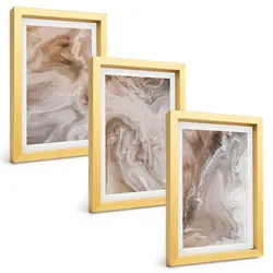 BILDER SET 3er Set - 20x30 cm Goldrahmen - Abstrakter Marmorstein