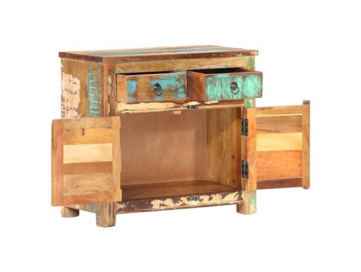 KPOTUERTU Sideboard 70x35x65 cm Altholz Massiv kstil, 2 Türen, 2 Schubladen, recyceltes Massivholz, handgefertigt, Retro-Stil, Wohnzimmer, Schlafzimmer, Unikat
