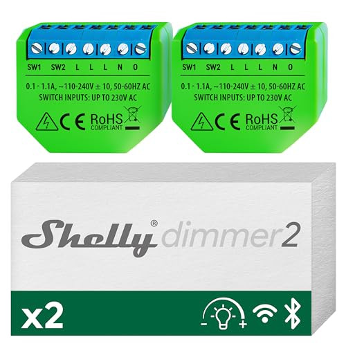 Shelly Dimmer 2 WiFi Smart Dimmer Switch, 2 stuks, blauw en groen