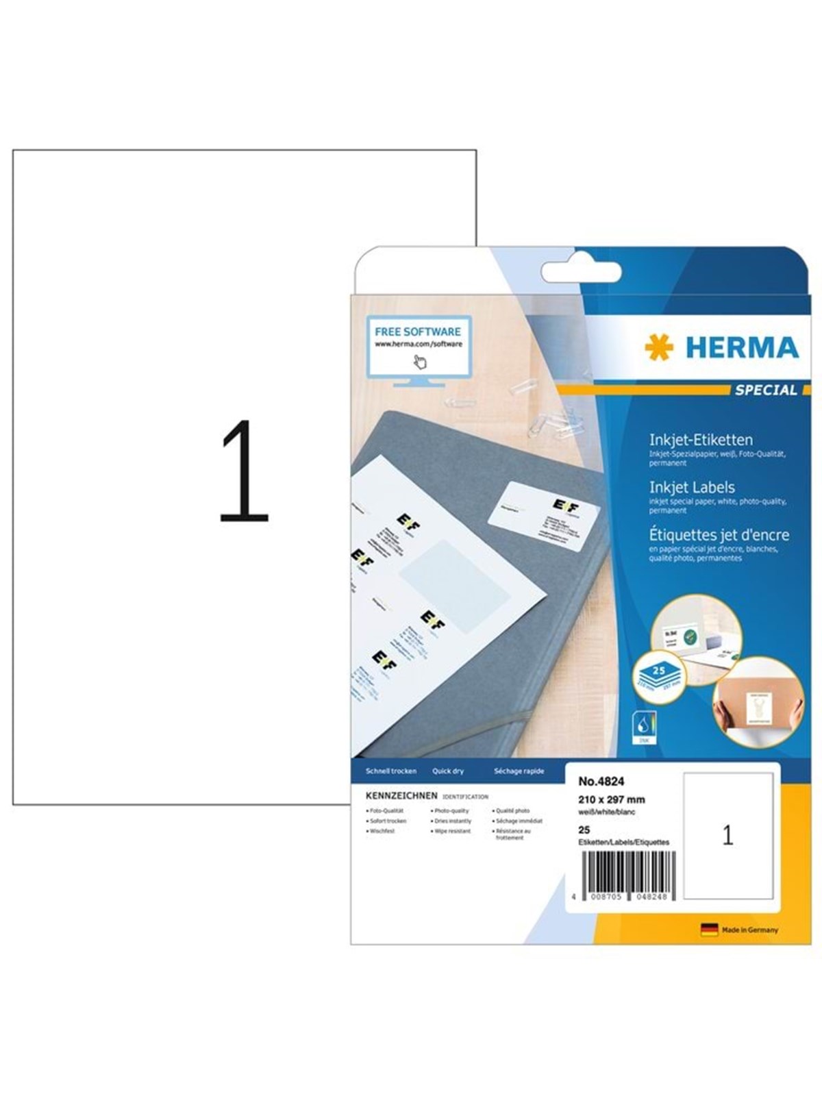 HERMA Inkjet-Etiketten A4, 210 x 297 mm, weiß, permanent haftend
