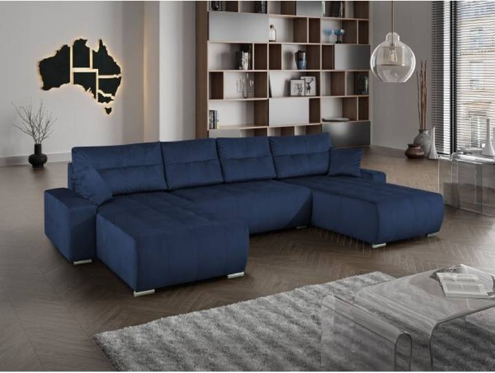 Ecksofa U-Form Mediolan III Schlaffunktion Bettkasten Lieferung bis in die Wohnung 362 cm (Kronos 09 -blau )