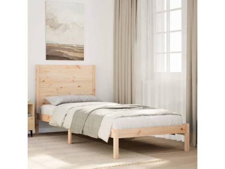 RJPLMFV Bettgestell, Massivholz, 90 x 210 cm Massives Kiefernholz, Kopfteil inklusive, Lattenrost, Aufbewahrung unter dem Bett