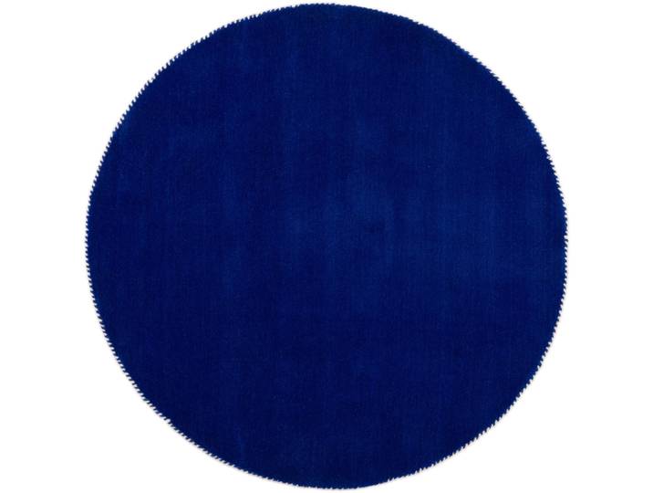 Wollteppich CARPETFINE Gabbeh Lola Uni , blau, H:14mm Ø:60cm, Wolle, Teppiche, Wollteppich, mit natürlichem Pflanzenmaterial von Hand gewebt, auch als Läufer
