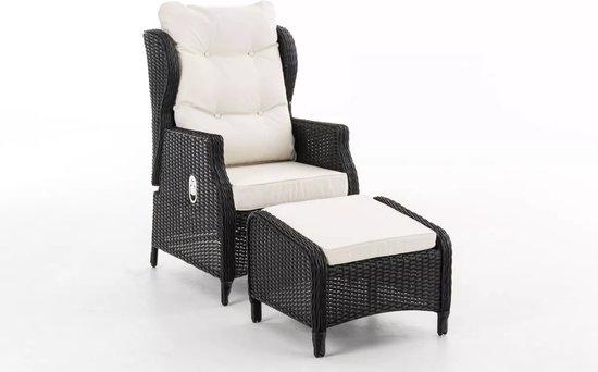 Gartenliegestuhl Premium - inkl. Fußbank - Gartenliegestuhl - Außenliegestuhl - Liegestuhl - Lounge - Cremeweiß