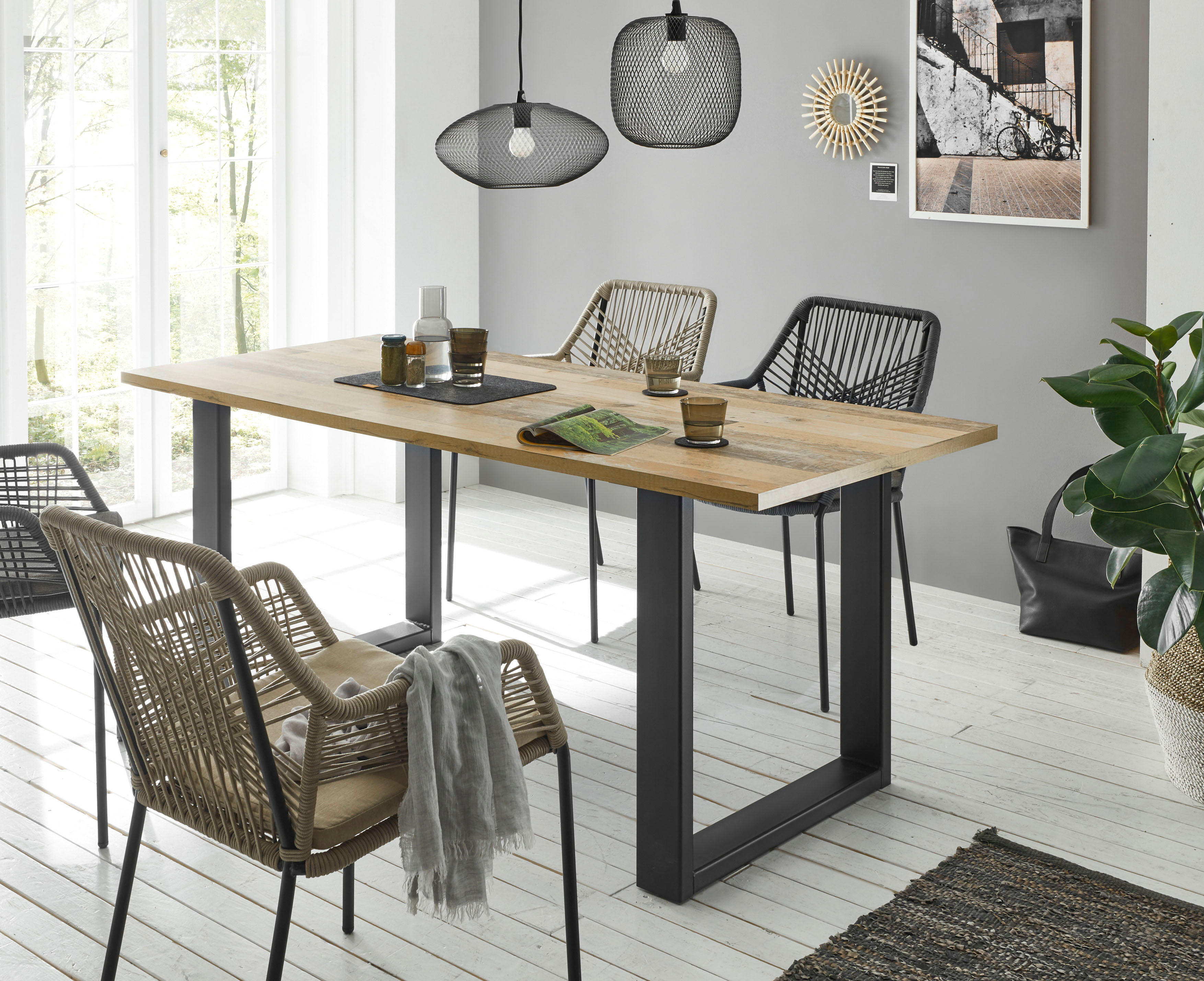 Esstisch HOME AFFAIRE "Sherwood, Tisch im Industrial-Style, Wohnzimmertisch, Küchentisch", braun (old style hell dekor, old style hell dekor), B:180cm H:76cm T:80cm, Tische, Esstisch, Metallgestell, in 2 Farben erhältlich, 180 cm breit old style hell deko