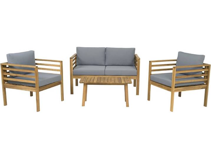 Salon de jardin en bois avec coussins Beckham - 4 places - Gris