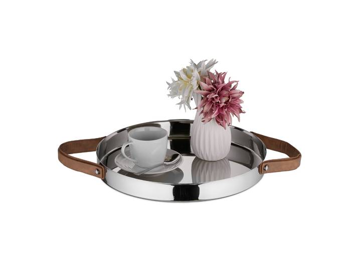 Rundes Serviertablett Braun-Silber