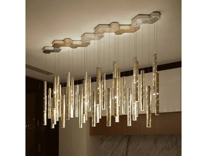 Lustre suspendu minimaliste moderne hall d'hôtel Restaurant LED îlot de cuisine décoration de la maison Club or/argent Long lustre