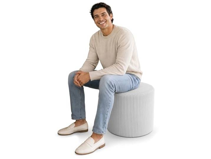 DreamRoots Cord Hocker Pouf, Rund Ø50x50 cm, Hellgrau Fußhocker, Sitzhocker, vielseitig als Sitzgelegenheit, Beistelltisch & Bodenkissen, Sitzpouf