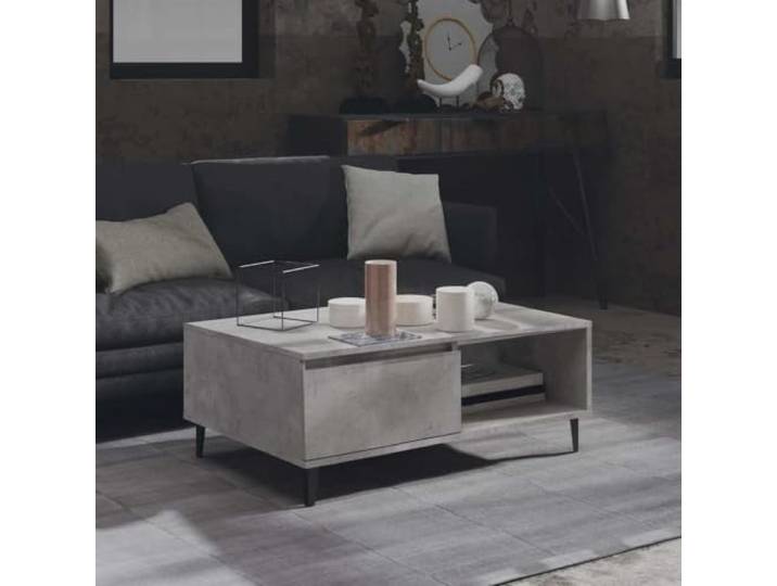 TEKGHUT Couchtisch Betongrau 90x60x35 cm Holzwerkstoff mit Metallbeinen Stabil, modern, viel Stauraum, pflegeleichte Oberfläche, robuste Metallbeine