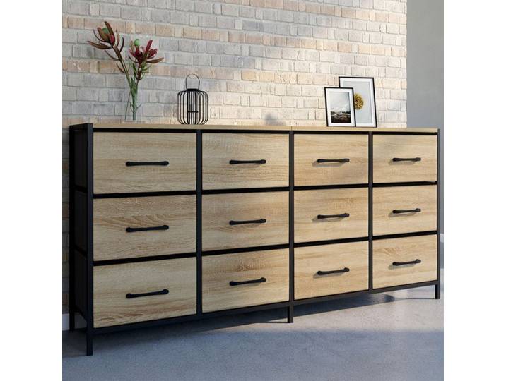 IDMARKET Commode 12 tiroirs en tissu UTAH 140 cm meuble de rangement design industriel