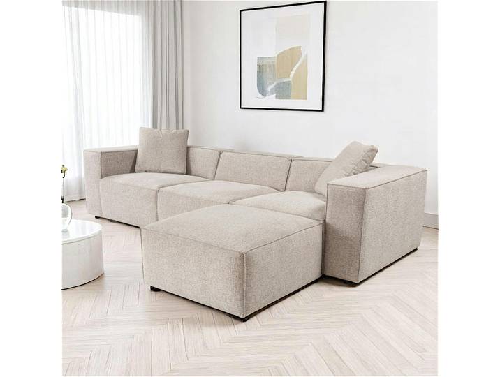 Canapé d'angle modulable en tissu lin OSTUNI - Taupe
