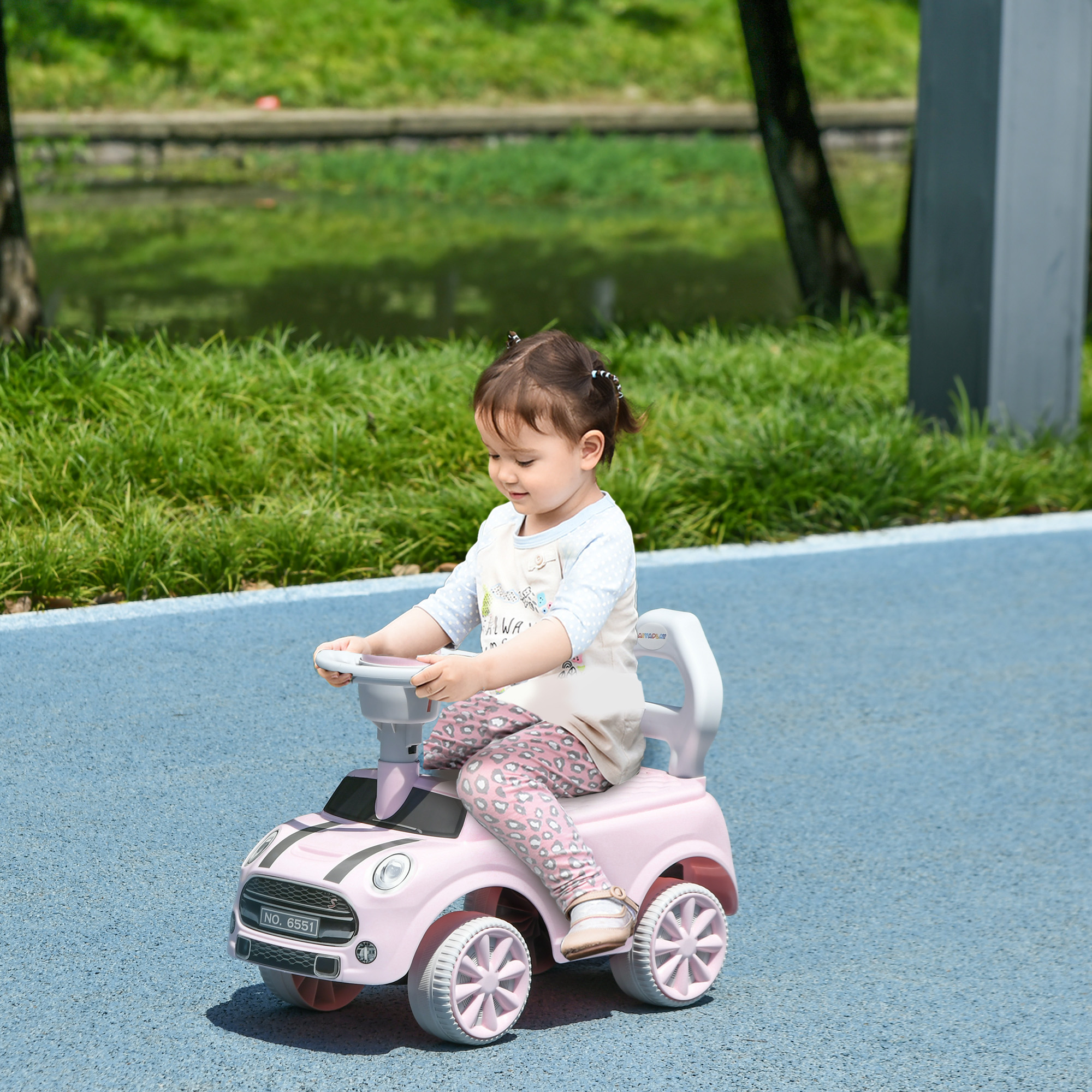 Aiyaplay Macchina cavalcabile a spinta per bambini 18-36 mesi con clacson e volante, rosa   Aosom Italy