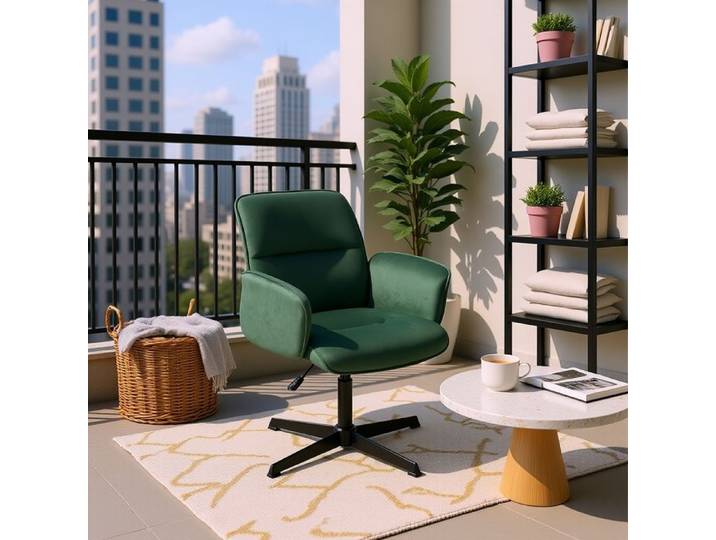 Fauteuil Lounge Pivotant - URBAN MEUBLE - Velours Vert - Ergonomique - Hauteur Réglable - 360°