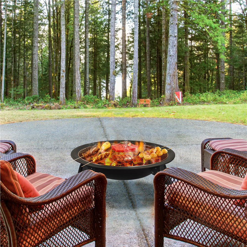 Yaheetech Round Iron Wood Burning Fire Pit Black Coating 38.5cm H X 54cm W X 54cm D