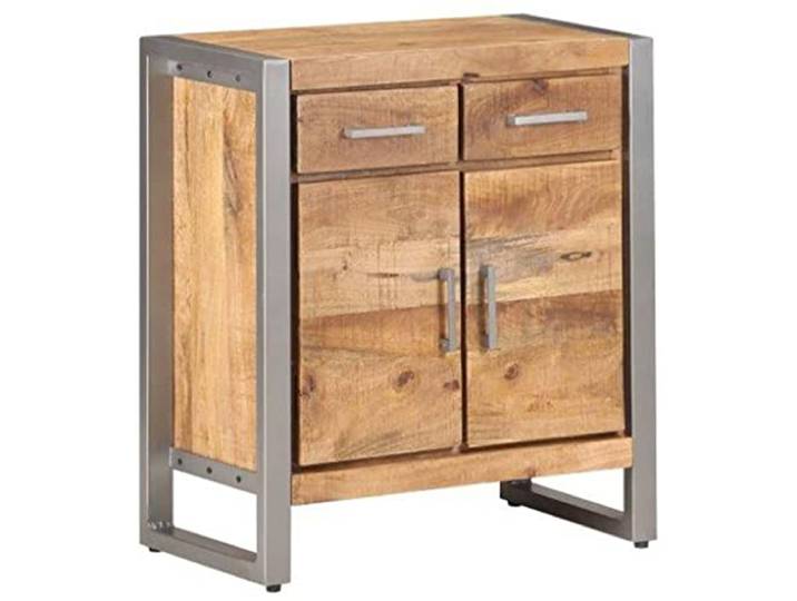 Fisinber Sideboard Raues Mangoholz Kommode 60x35x72 cm Industriell Kompakte Anrichte aus Massivholz und Metall für Wohnzimmer und Flur mit 2 Schubladen, 2 Türen. Montierte Lieferung.