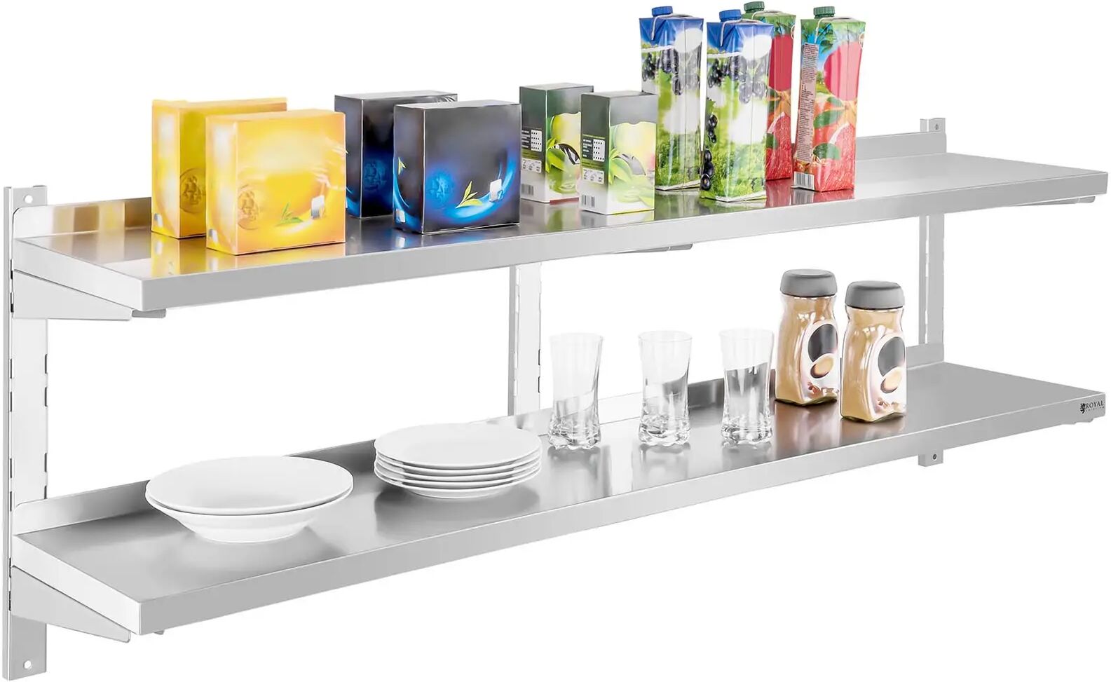 Royal Catering Mensola in acciaio inox – 2 ripiani – 160 cm RCWR-160.2