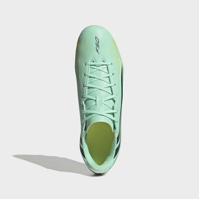 Fußballschuh ADIDAS PERFORMANCE "F50 HYPERFAST CLUB, FESTE BÖDEN/GEMISCHTE BÖDEN", Herren, Gr. 44,5, grün (pulse mint, night navy, solar lemon), Synthetik, Schuhe Fußballschuh, für viele verschiedene Böden geeignet