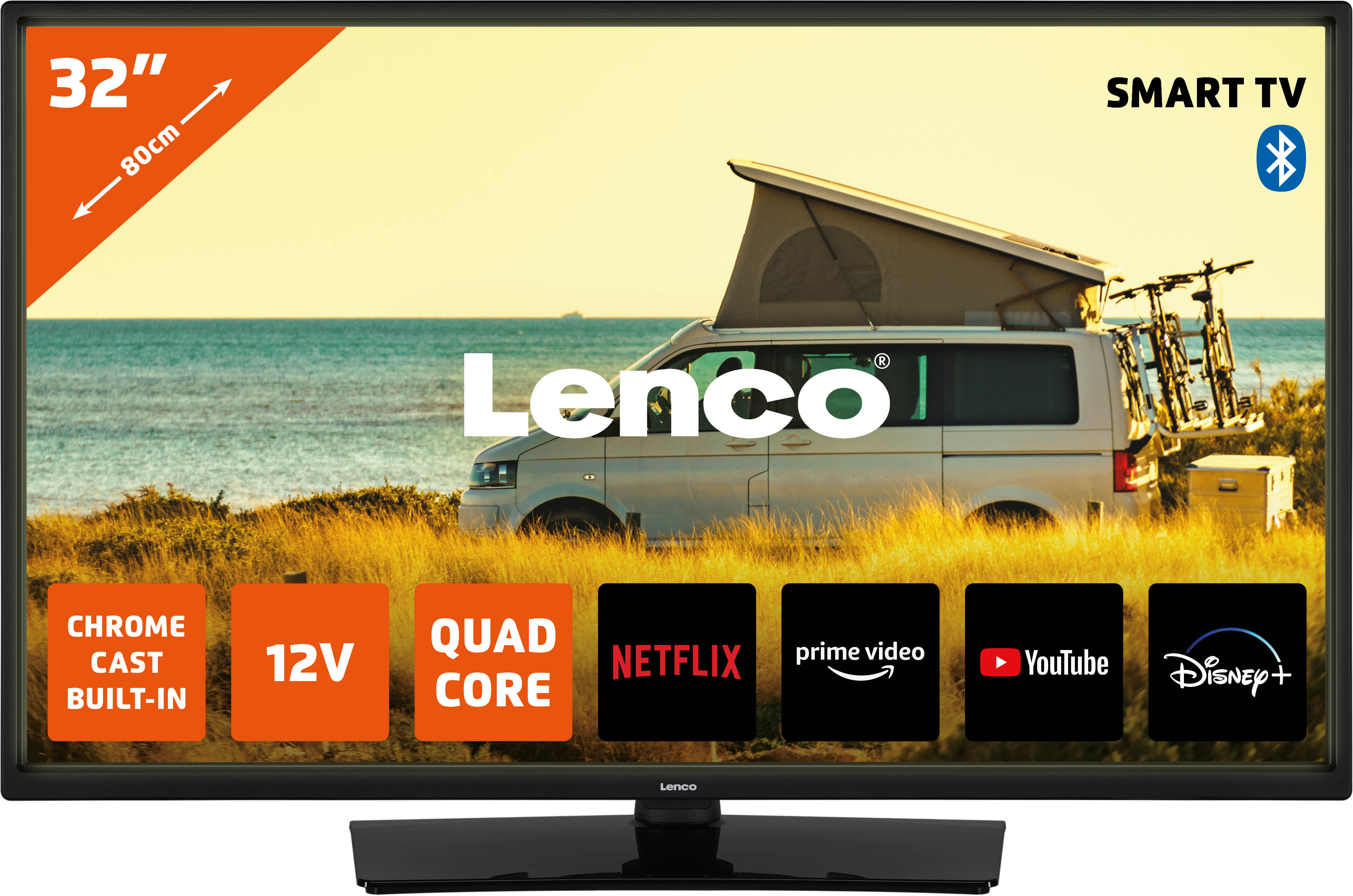 Lenco LED-3263BK (V2) - 32-Zoll Android-Smart-TV mit 12-V-Kfz-Adapter, schwarz