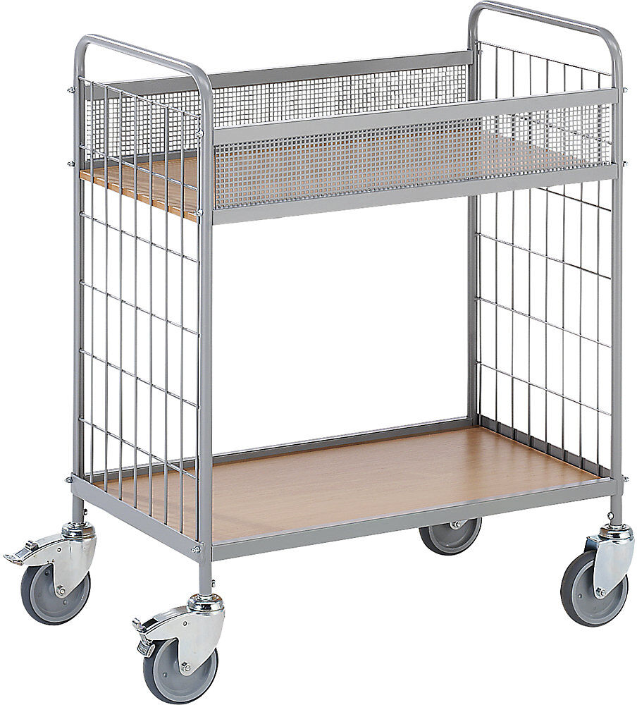 Büro-Etagenwagen, Tragfähigkeit 150 kg, mit 2 Etagen, 4 Lenkrollen, Rad-Ø 125 mm eurokraft pro