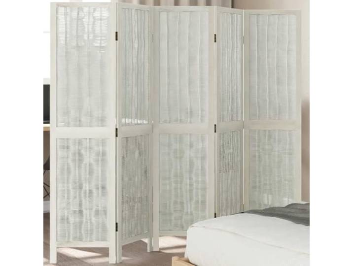 NLQMSU Trennwand mit 5 Paneelen, weiß, aus massivem Paulownia-Holz Faltbarer Raumteiler mit 5 Klappen, leicht zu reinigende Weidenzweige, robuste Metallscharniere, ideal für Schlafzimmer und