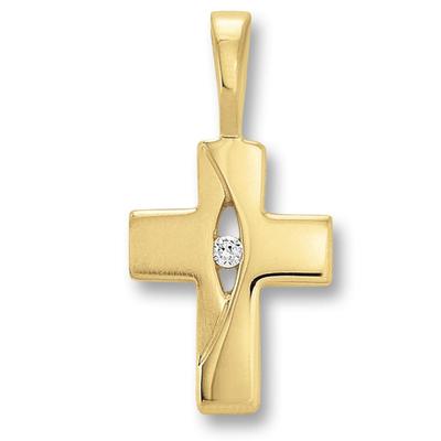 Kettenanhänger ONE ELEMENT "Zirkonia Kreuz Anhänger aus 333 Gelbgold", gold, Schmuckanhänger, Damen, Gelbgold 333 Gold, Gelbgold 333, Gold, Kettenanhänger, Ihr persönliches Symbol – liebevoll gearbeitet für jeden Tag