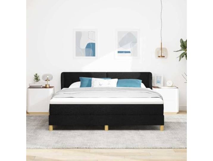 KTHLBRH Doppelbett Schwarz 180 x 200 cm mit verstellbarem Kopfteil Struktur aus Holz, Taschenfederkernmatratze, atmungsaktiver Stoff, Unterstützung 280 kg