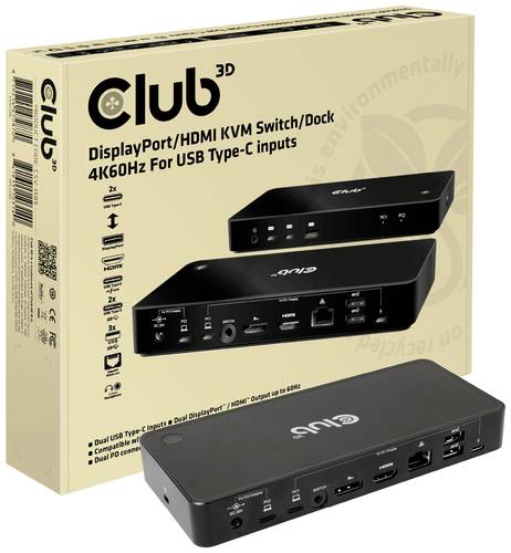 Club3D KVM Switch 4K60Hz KVM-Umschalter HDMI, DisplayPort Fernbedienung 3840 x 2160 Pixel