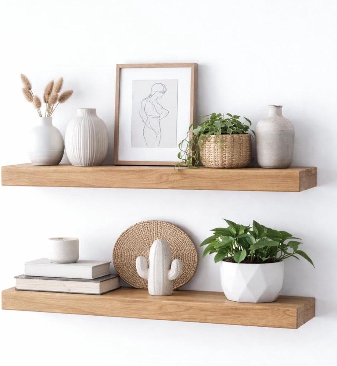 Merkloze Houten Wandplank - Zwevende Plank - Naturel - 60 cm