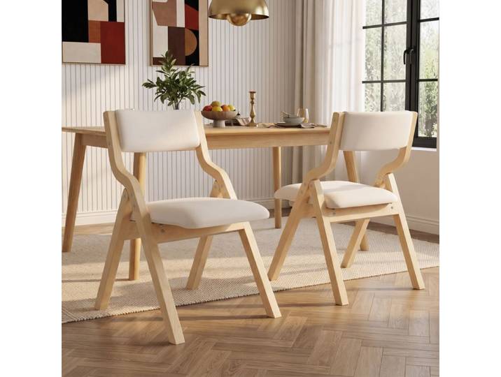 Chaises pliables en bois - Lot de 2 chaises - Bois massif - Tissu en lin respirant - Dimensions assemblées: 55x49x81 cm